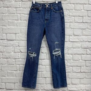Lovers + Friends Reece Ripped High Waist Straight Leg Jeans Size 25